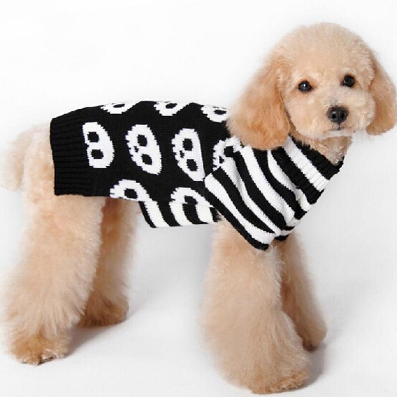 Skull Pet Sweater Halloween Sweater for Chihuahua Teddy Striped Cozy Dog Sweaters for Small Dogs Autumn Winter Warm Pet Clothing
