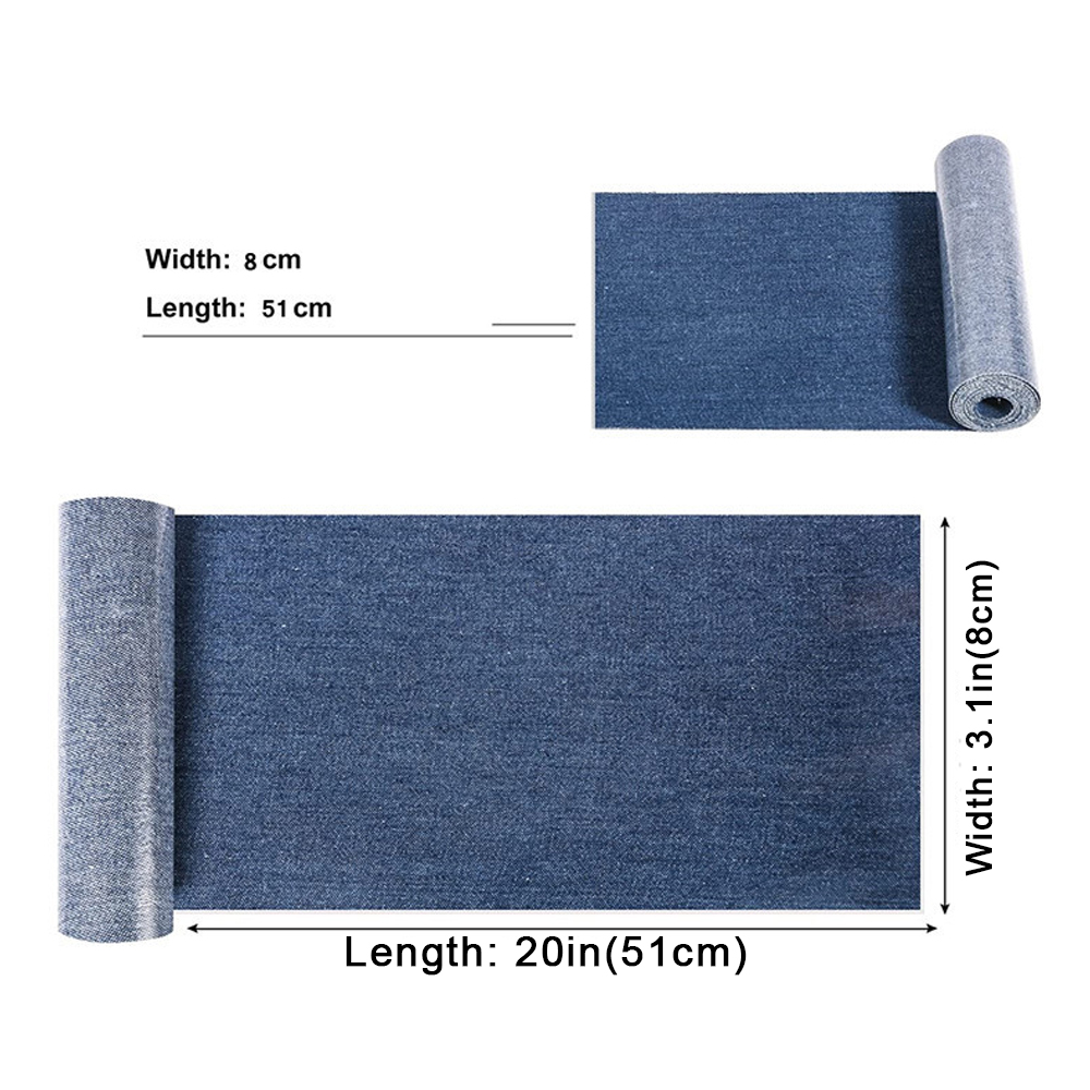 Parches vaqueros de 8cm x 51cm para planchar, parche rectangular negro y azul para decoración de reparación de agujeros para chaqueta de ropa vaquera interior y exterior