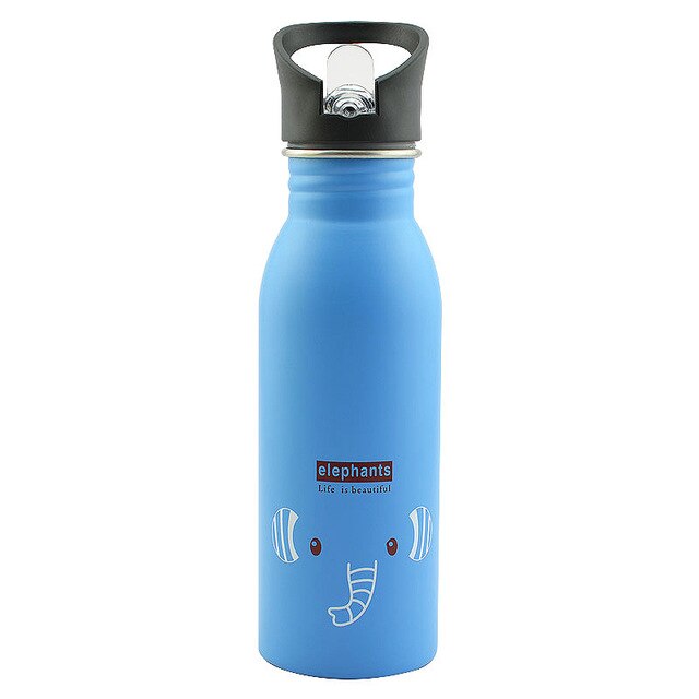 Draagbare Roestvrij Staal Leuke Patroon Animal Cup Buitensporten Fles Reizen Camping Koud Water Fles Kids Water Fles Y1: Blue