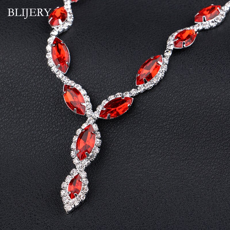 BLIJERY Mode Bloemen Bruids Sieraden Sets Charm Red Crystal Rhinestone Ketting Oorbellen Bruiloft Sieraden Sets voor Vrouwen Party