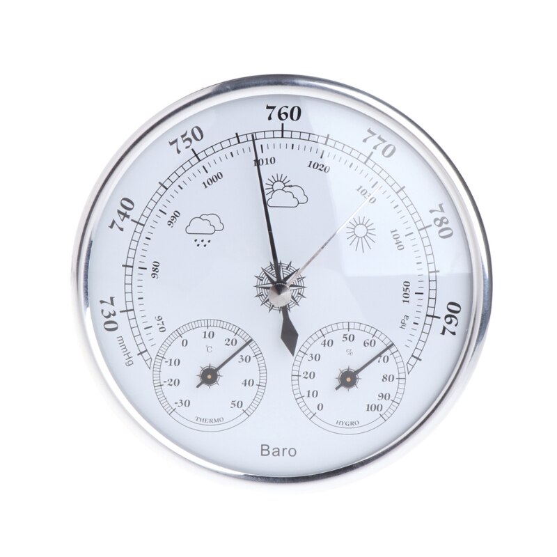 Wall Mounted Household Barometer Thermometer Hygrometer Weather Station Hanging: Silver