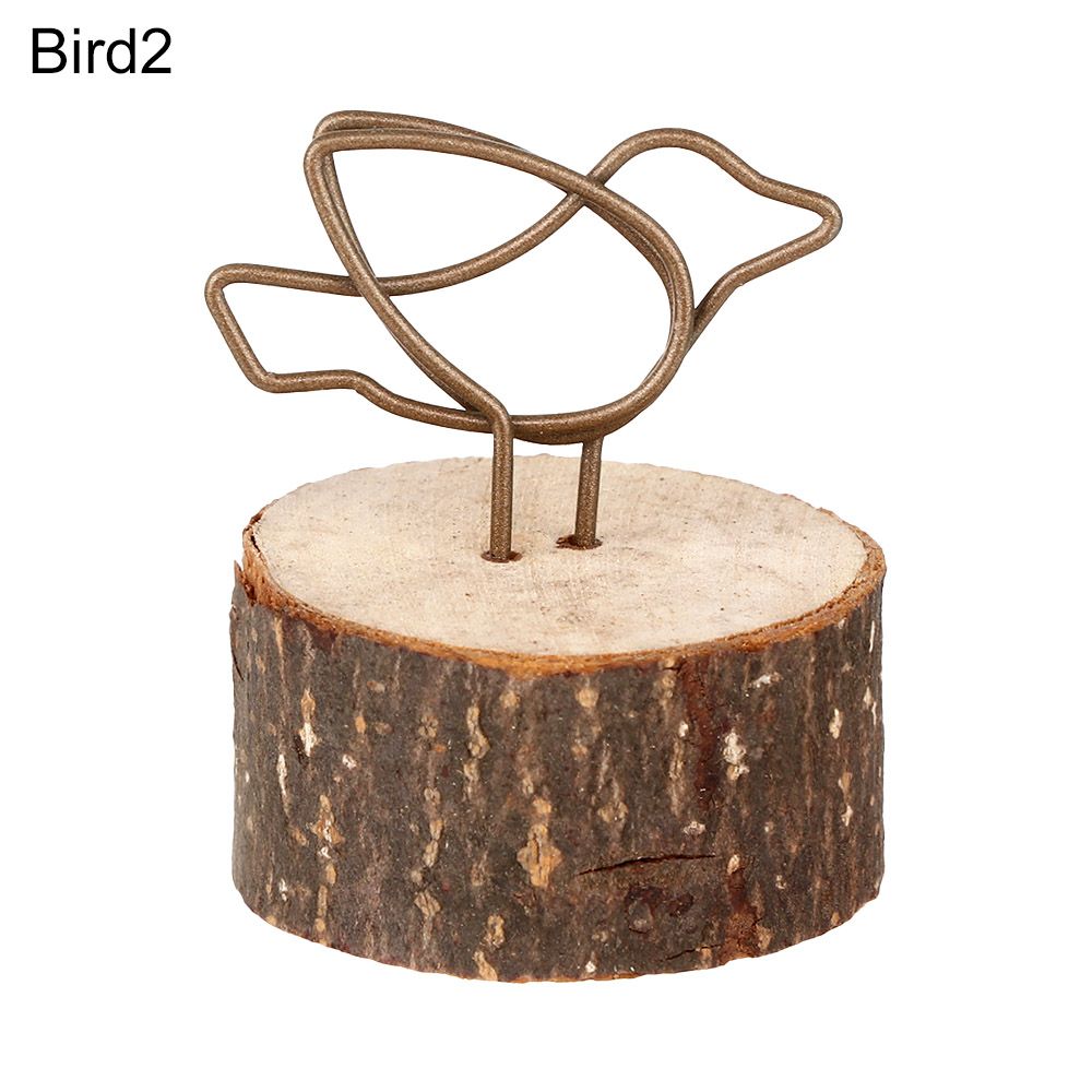 Romantic Wooden Round Shape Base Photos Clips Clamps Stand Place Card Metallic Picture Frame Table Numbers Holder: Bird2