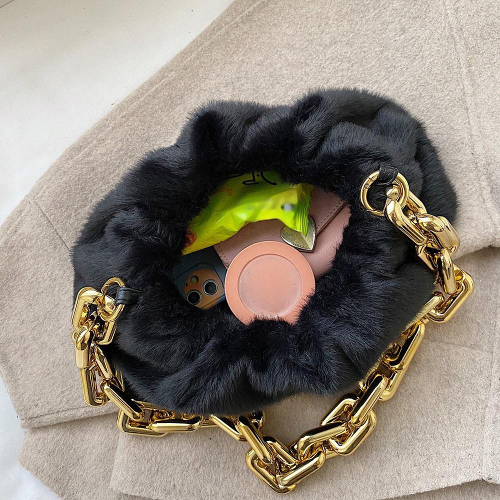 Bolso de mano para mujer, de nube, de felpa, suave, informal, con cadena gruesa, para mujer, bolso de hombro de viaje, bolsos con asa superior