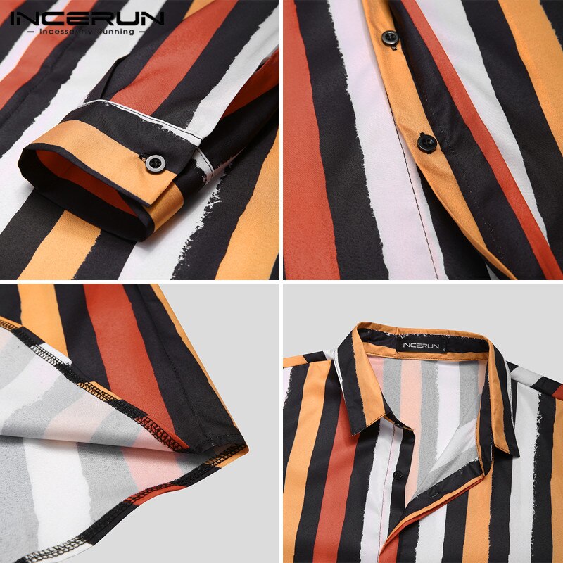 Incerun Herfst Gestreepte Shirts Heren Lange Mouwen Revers Camisa Causale Kleurrijke Knoppen Chemise Gezellige Streak Blouse Streetwear S-3XL