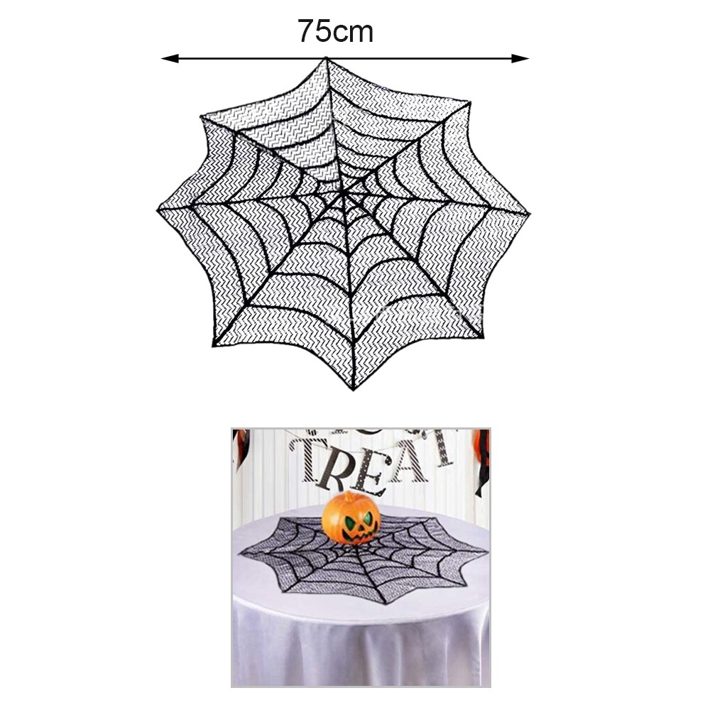 2 stk halloween dekorasjon blondere edderkoppnett skjelett hodeskalle fest duk svart peis mantel skjerf ordning dekorasjon rekvisita: 1pc runde duker