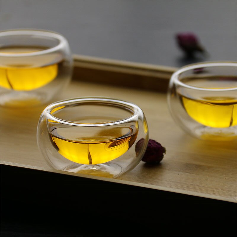 6Pcs/Set Transparent Drinking Water Cup Heat Resistant Double Wall Layer Tea Cup Office Small Flower Teacups Drinkware