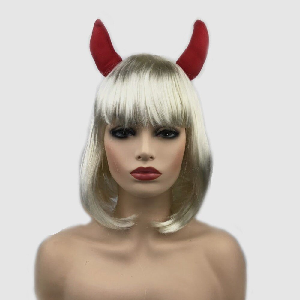 Perruque Blonde de Costume de WIigs d'halloween fort beauté avec des cornes perruque cheveux synthétiques de fête