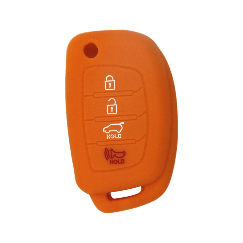 Geschikt Voor Hyundai IX35 Vouwen 4-Knop Autosleutel Case Soft Rubber Silicone Sleutel Shell Anti-Diefstal Afstandsbediening controle Beschermende Cove: Oranje