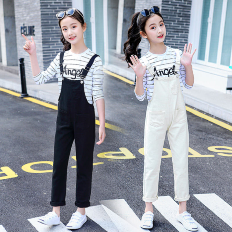 Barn barnkläder jumpsuit overall lekdräkt för tonåringar flickor beige vita byxor 5 6 8 9 10 13 14 år gamla
