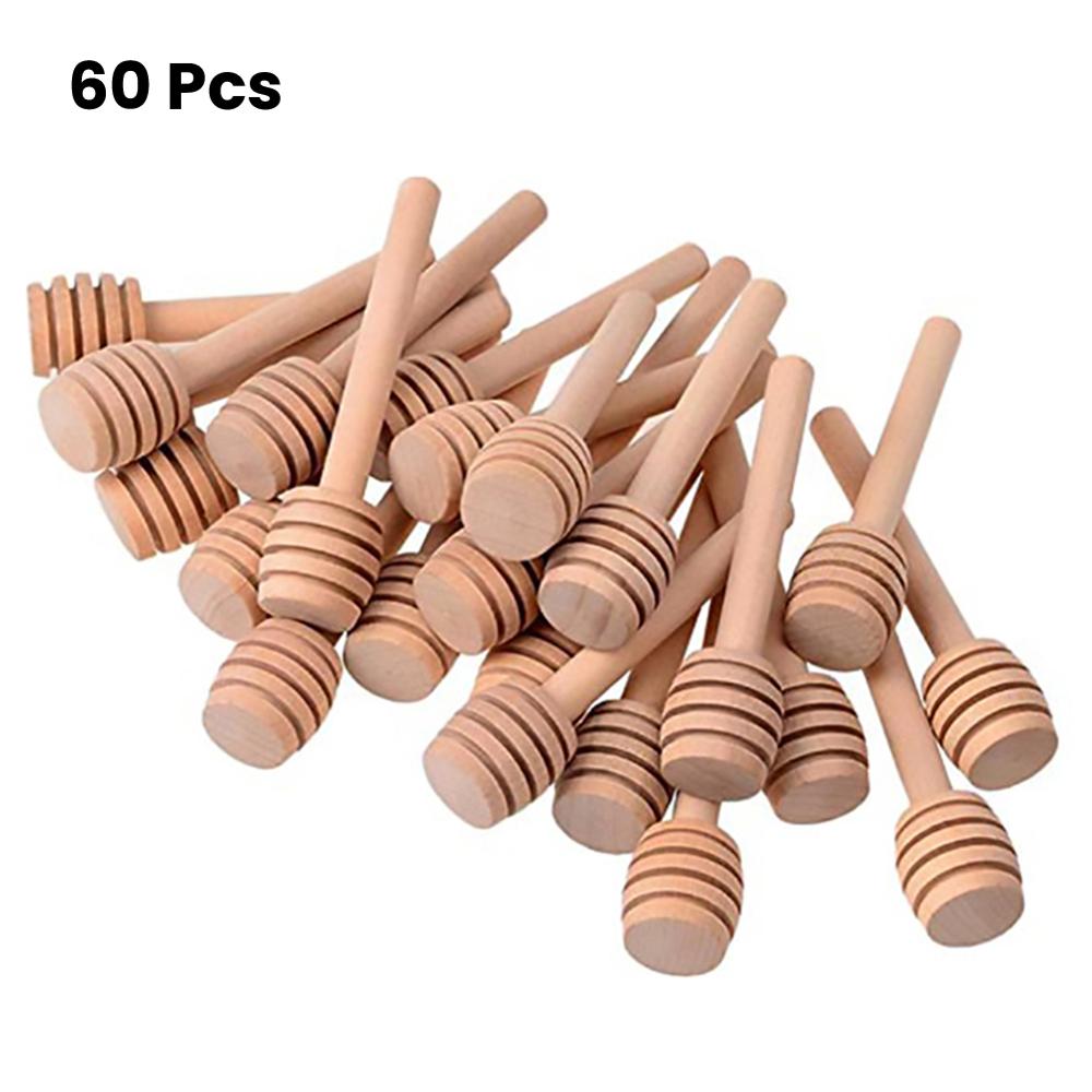 24/60- pack trä omrörare honung skopa trä honung sked stick för honung burk stick samla och dispensera honung verktyg