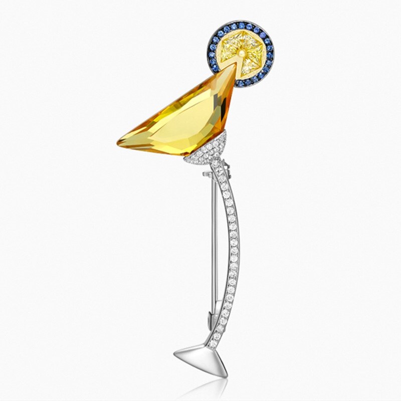 Cute Cocktail Brooch 925 Sterling Silver Zircon Colorful Stone Cocktail Lemon Women Wedding Brooch Pin Jewelry