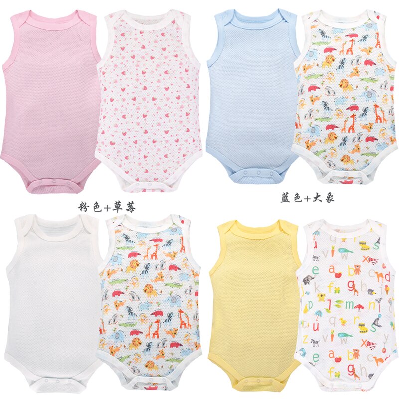 Y473 sommar coola babykläder kroppskläder sommar ultratunn bomullsnät babykläder babydjur tryck 2 st/set