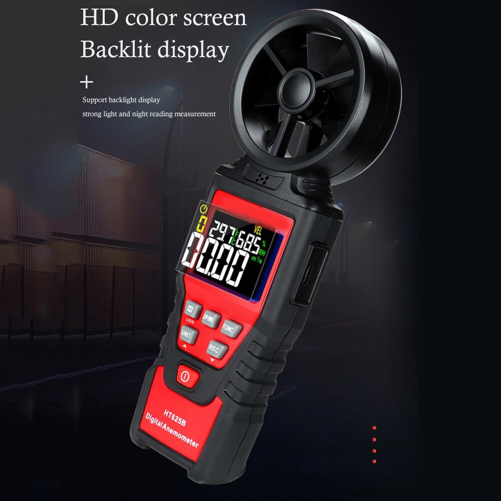 Anemómetro 4 en 1 HT625, anemómetro manual de humedad y temperatura, puede medir la velocidad del viento, volumen del aire, pantalla de alta definición