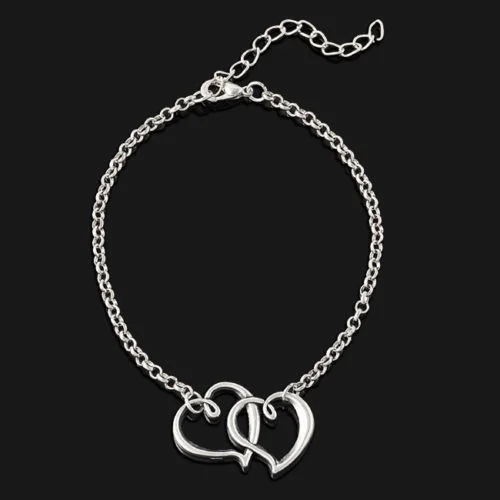 Delysia King-tobillera de plata con doble corazón para mujer, cadena de tobillo sencilla de aleación, para playa, Verano