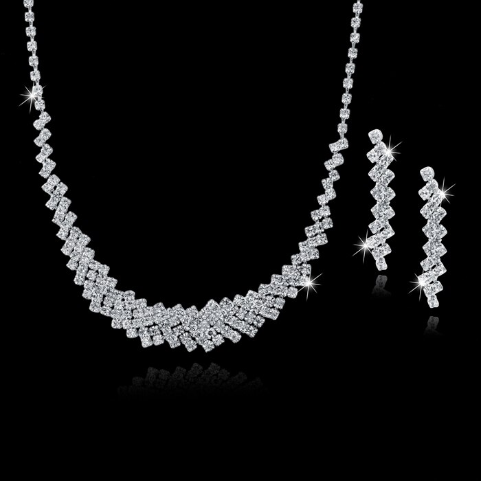 Sselam-ensemble de bijoux en strass pour femmes, ensemble de bijoux de mariage, collier, boucles d&#39;oreilles, pompon, accessoires, SET150067: SET150046