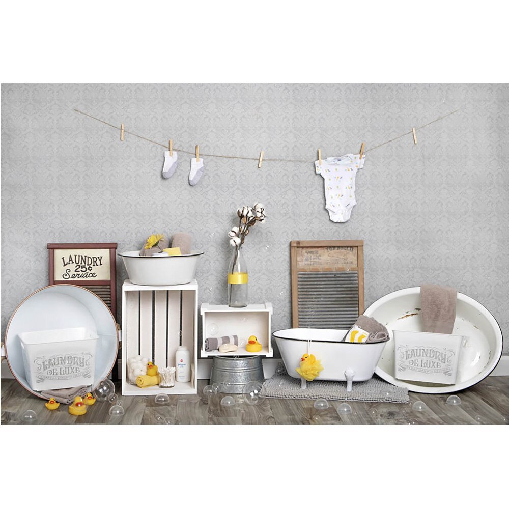 Bathroom Bath Children Portrait Backdrop Photo Studio Yellow Duck Laundry Newborn Birthday Cake Smash Background Photobooth