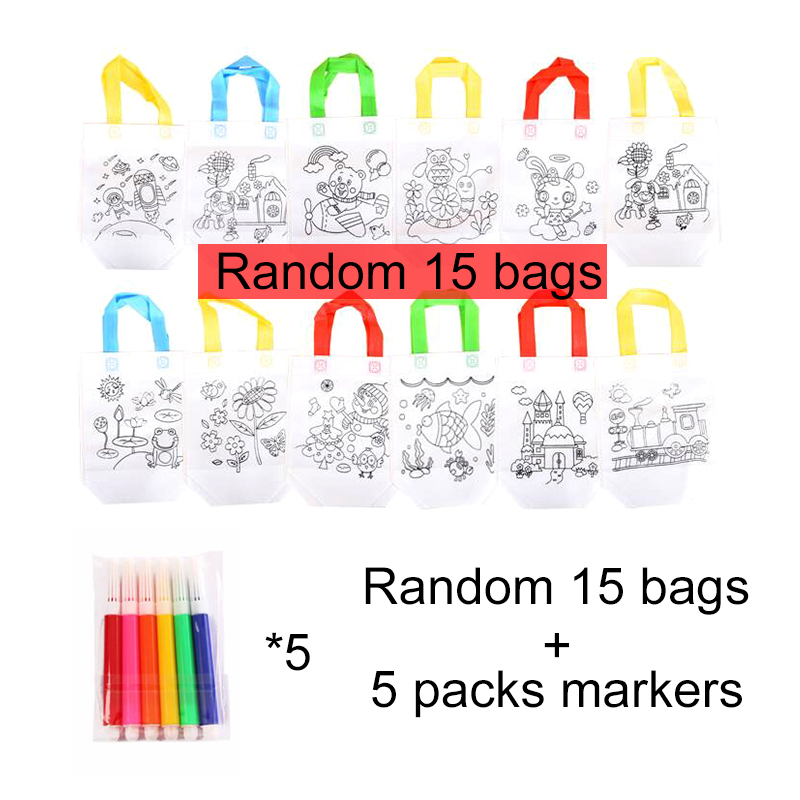 Bolsas para colorear DIY de 20 piezas con marcadores, bolsas de para artística de carnaval para niños, Mini bolsas de almacenamiento para compras de tela no tejida ecológica
