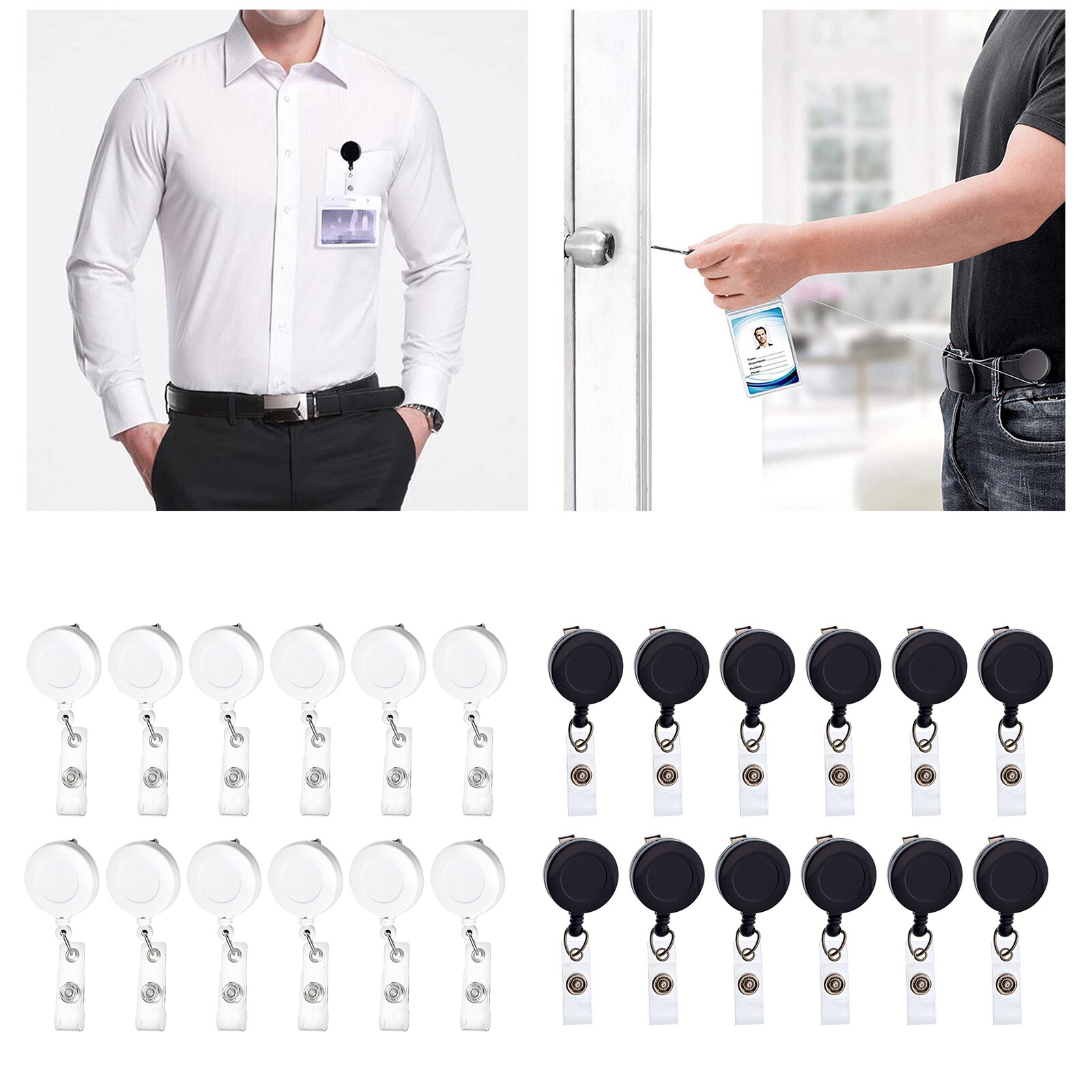 12pcs/Set Retractable ID Badge Holder Reels Key Ring Holders Badge Holder, Heavy-duty Steel Wire Cord