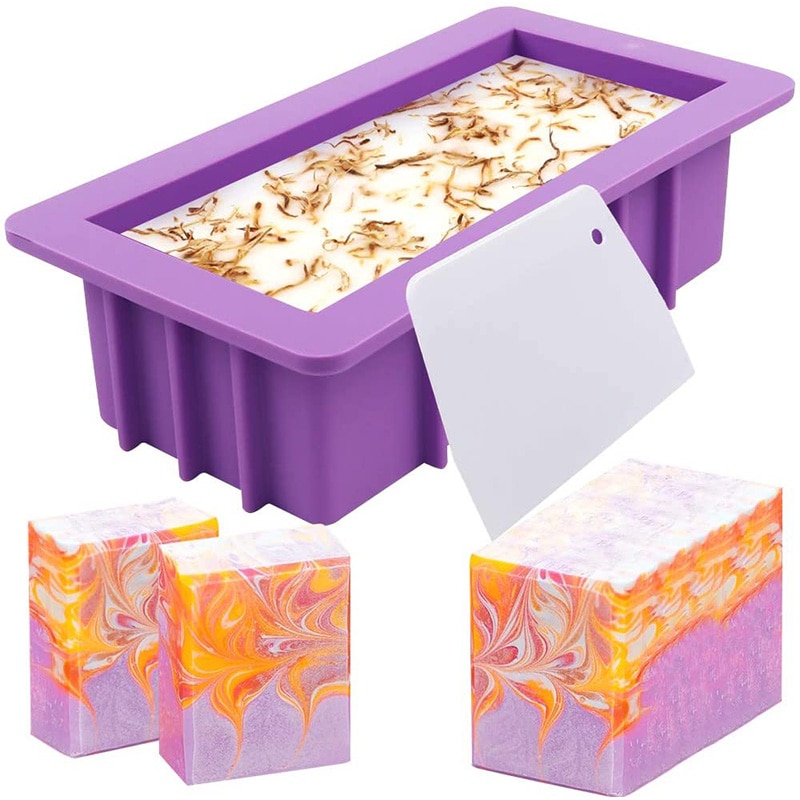 Silicone Soap Molds, 1Pcs 38Oz Rectangular Loaf Mold with Plastic Scraper for Handmade Soap: Default Title