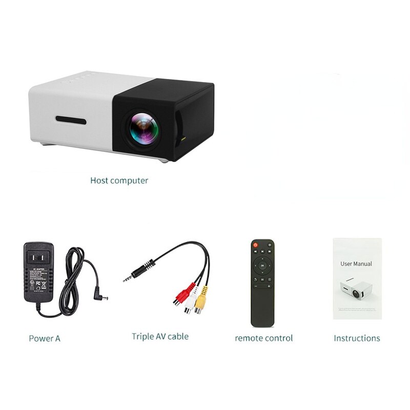 YG300 800Lumen Mini Projector Audio Portable Projector Home Media Full High Definition Support USB/AV/HDMI-compatible/Screencast