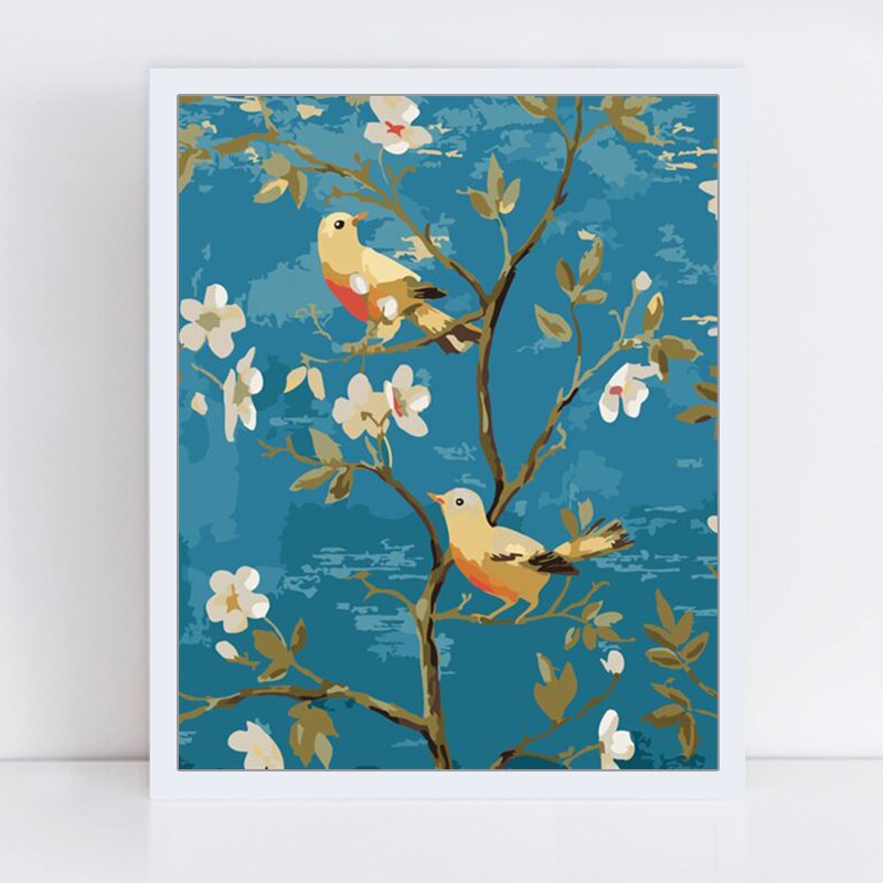 Peinture par numéros art peinture par numéro annonciation oiseaux paysage oiseaux et fleurs deux oiseaux peintures par numéros sur toile