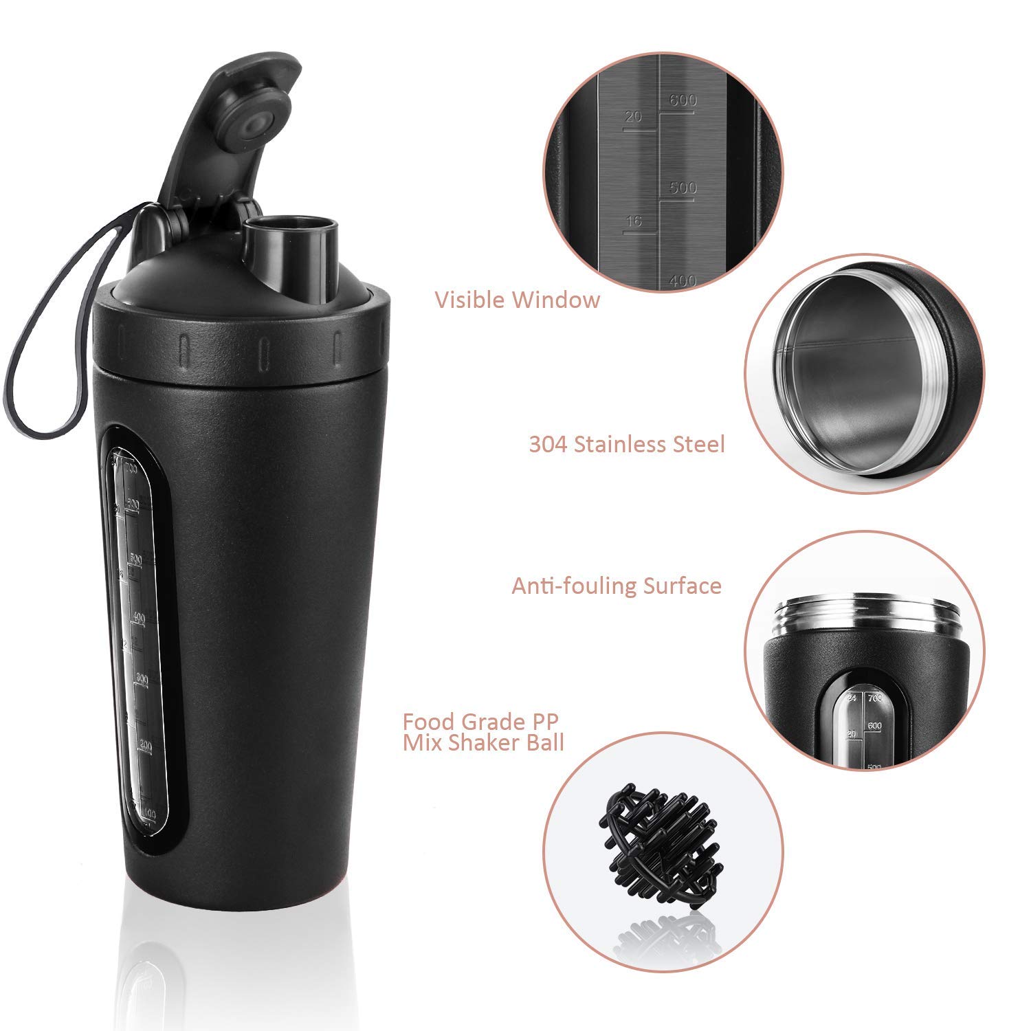 28OZ Stainless Steel Shaker Bottle with Whisk Ball Whey Protein Water Bottle Leakproof Gym Mixer Sports Shaker with Window