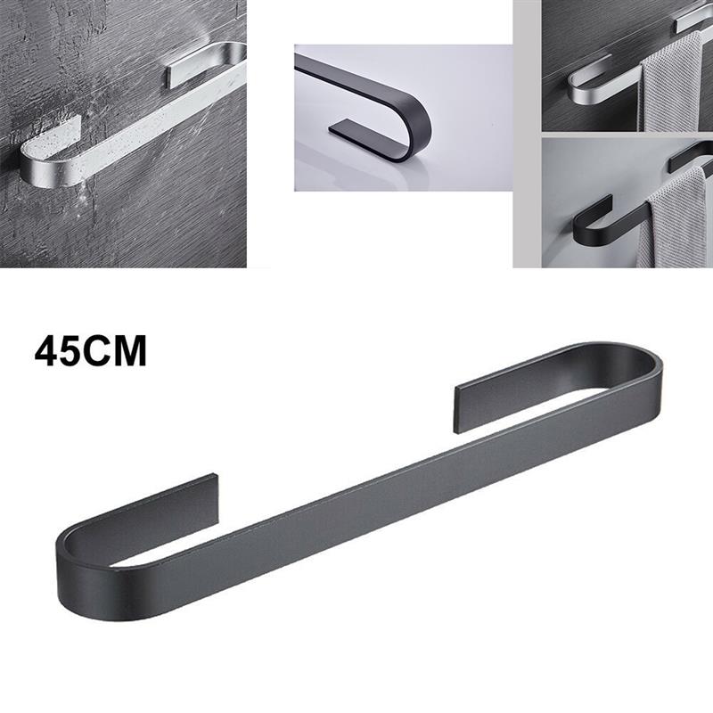 Handdukshängare självhäftande handdukshylla i rostfritt stål handdukshållare sovrum badrum förvaring klädhängare hylla silver svart: 45cm svarta