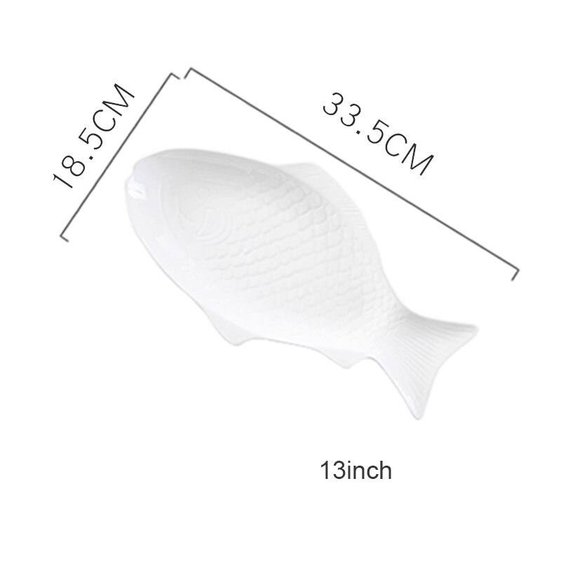 Ceramic Tableware Plate Fish Shaped Dish Snack Storage Fish Pan Fine Dinner Plate Kitchen Accessories: White 13inch