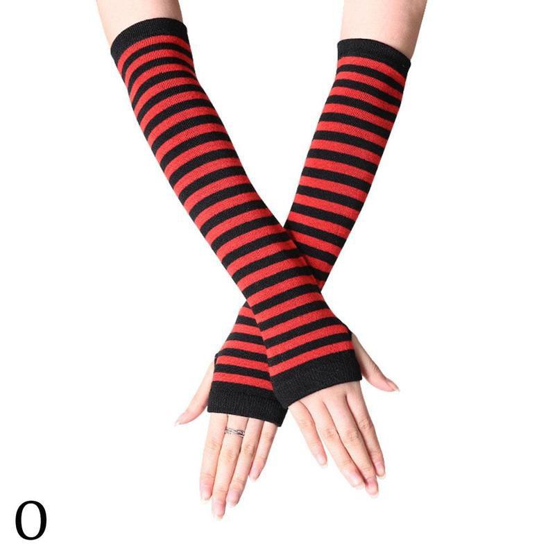 Striped Elbow Gloves Warmer Sun protection Knitted Finger Accessories Elbow Fingerless Sleeves Long Half Gloves Unisex: O