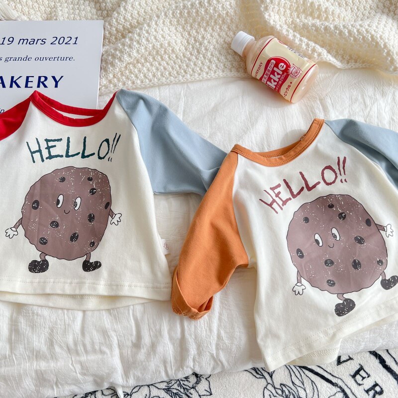 HoneyCherry Infant Cozy Pullover Print Simple Colorblock Long Sleeve T-Shirt baby girl t shirt