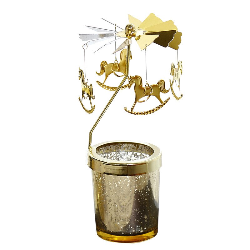 Guld roterende lysestage gå rundt candlechirstmas metal roterende lysestage romantisk roterende roterende fyrfadslys