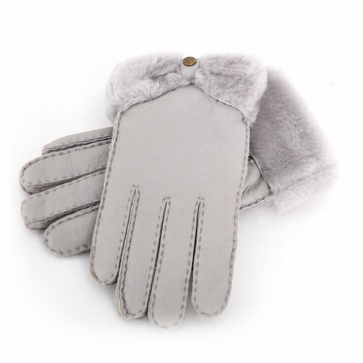 Guantes gruesos de lana y piel de oveja para mujer, manoplas cálidas a la , de rusa, 100% piel de oveja, para invierno: Grey