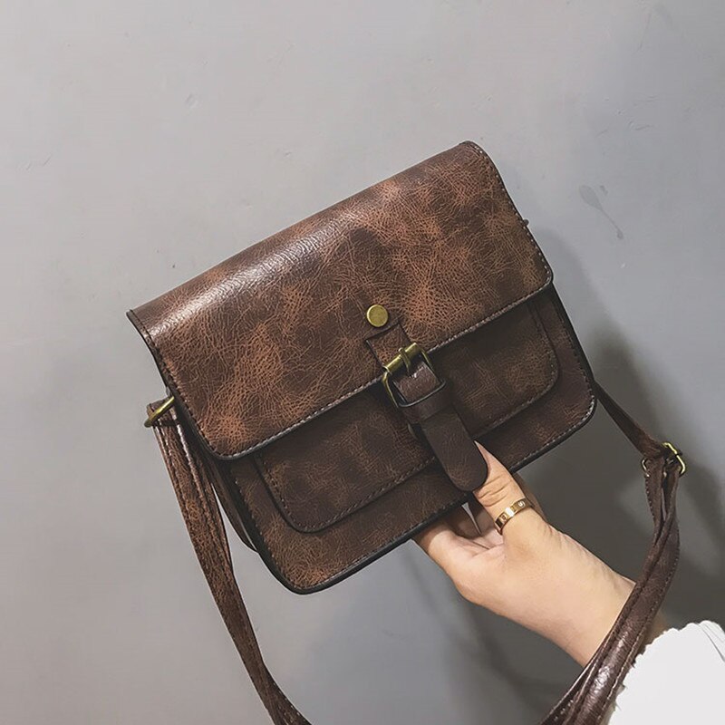 Vintage Women Flap Casual Leather Shoulder Bags Lady Crossbody Messenger Bag Envelop Clutch Purse: Brown