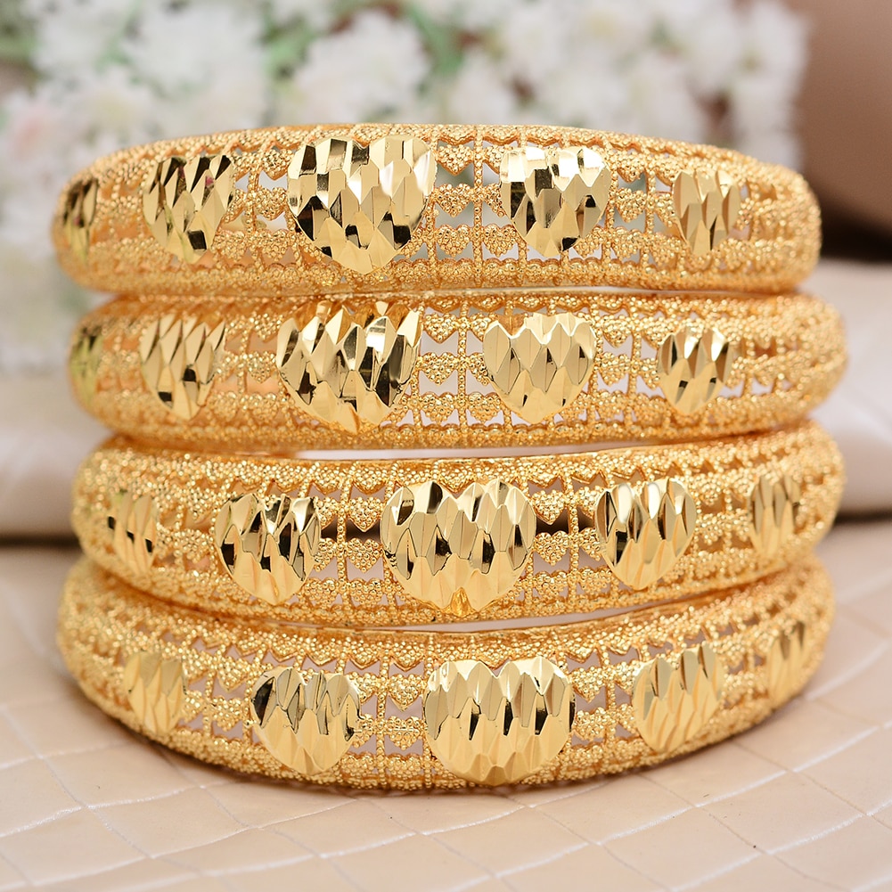 Annayoyo 4pcs India Ethiopische Armband Armbanden Voor Vrouwen Arabische Ethiopische Afrika Dubai Goud Kleur Armband Sieraden Cadeau voor vrouwen