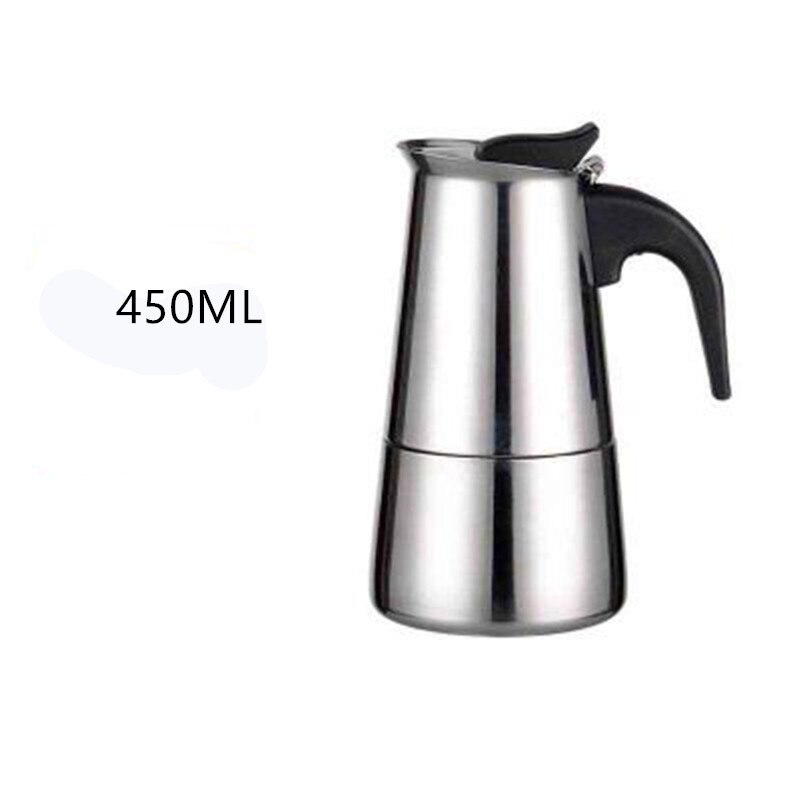 Stainless Steel Italian Moka Pot Coffee Pot European Concentrated French Coffee Pot Drink Tool Cafetiere Latte Stovetop: A-450ML