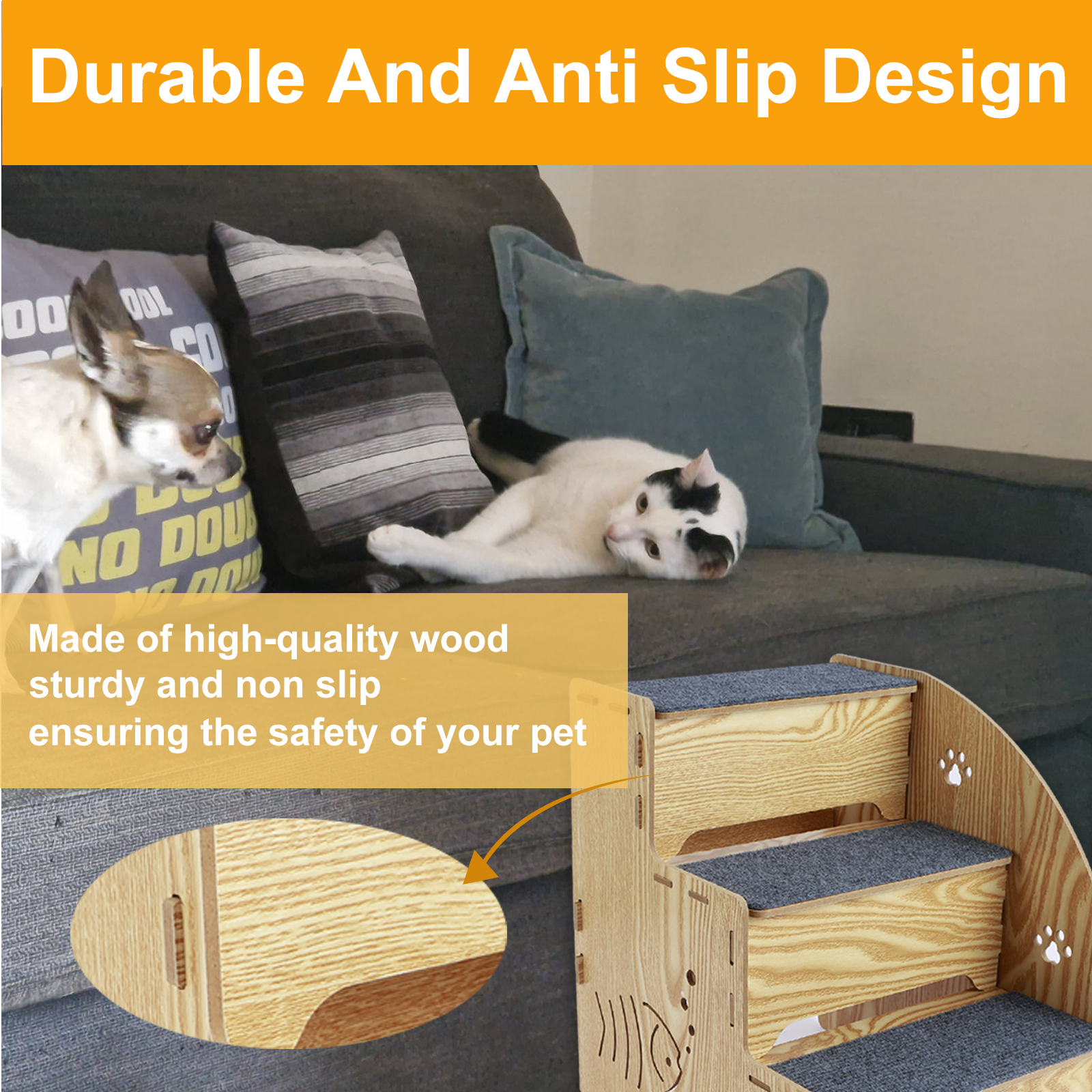Hölzerne Hunde treppe für kleine Hunde 14 Zoll hoch 3 Stufen Haustier treppe für Bett couch rutsch feste ausgeglichene Katzen rampe, um auf Bett doggy zu kommen