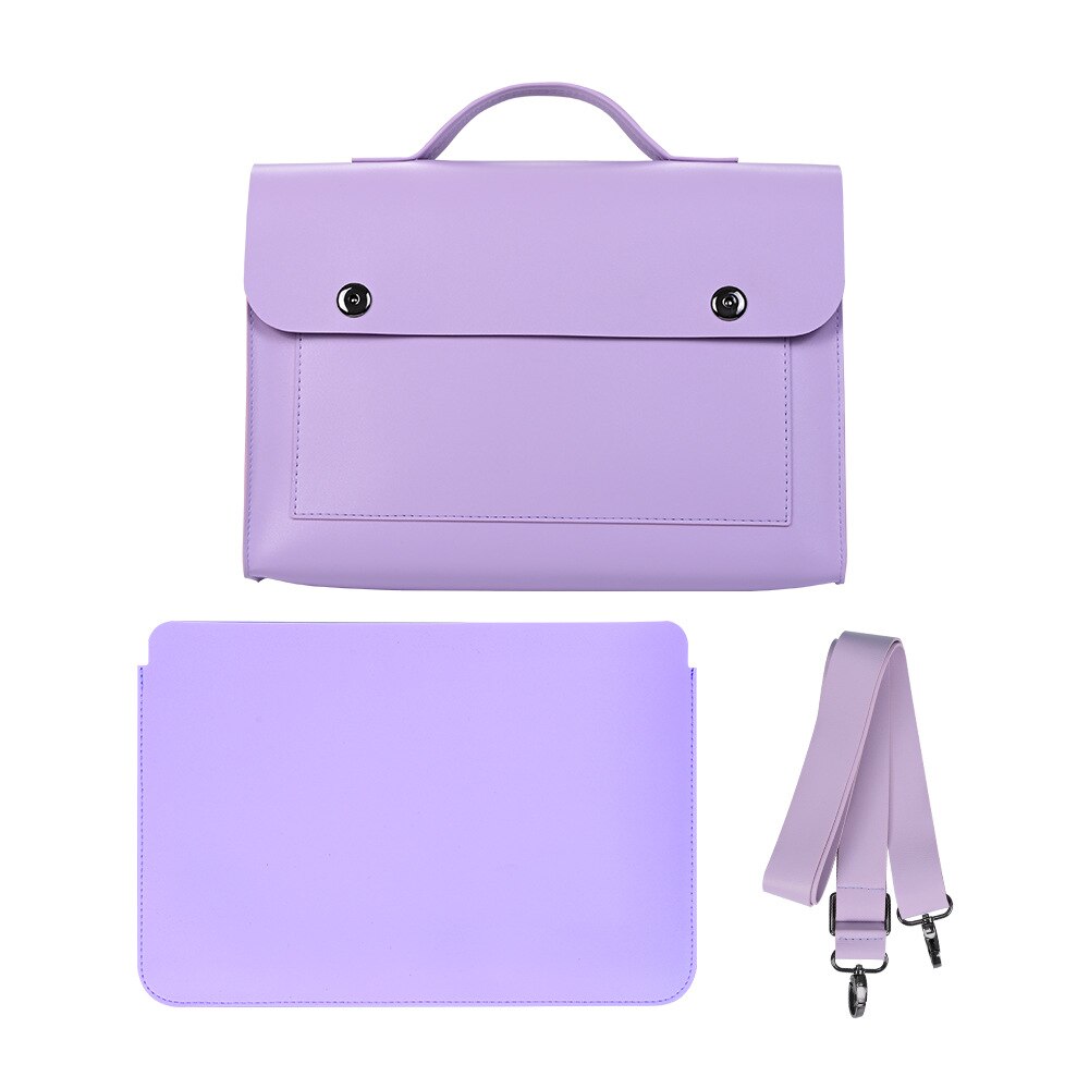 CFUN YA PU Leather Laptop Bags For Women 13 14 inch Computer Shoulder Bag Casual Portable Waterproof Notebook Briefcase Handbag: 14 Inch Purple