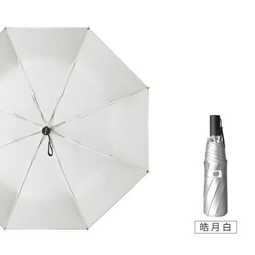 Parasol Fully-Automatic Umbrella Women 3 Folding Uv Large Outdoor Umbrella Rain Silver Garden Regenschirm Rain Gear EB50YS: Moon White