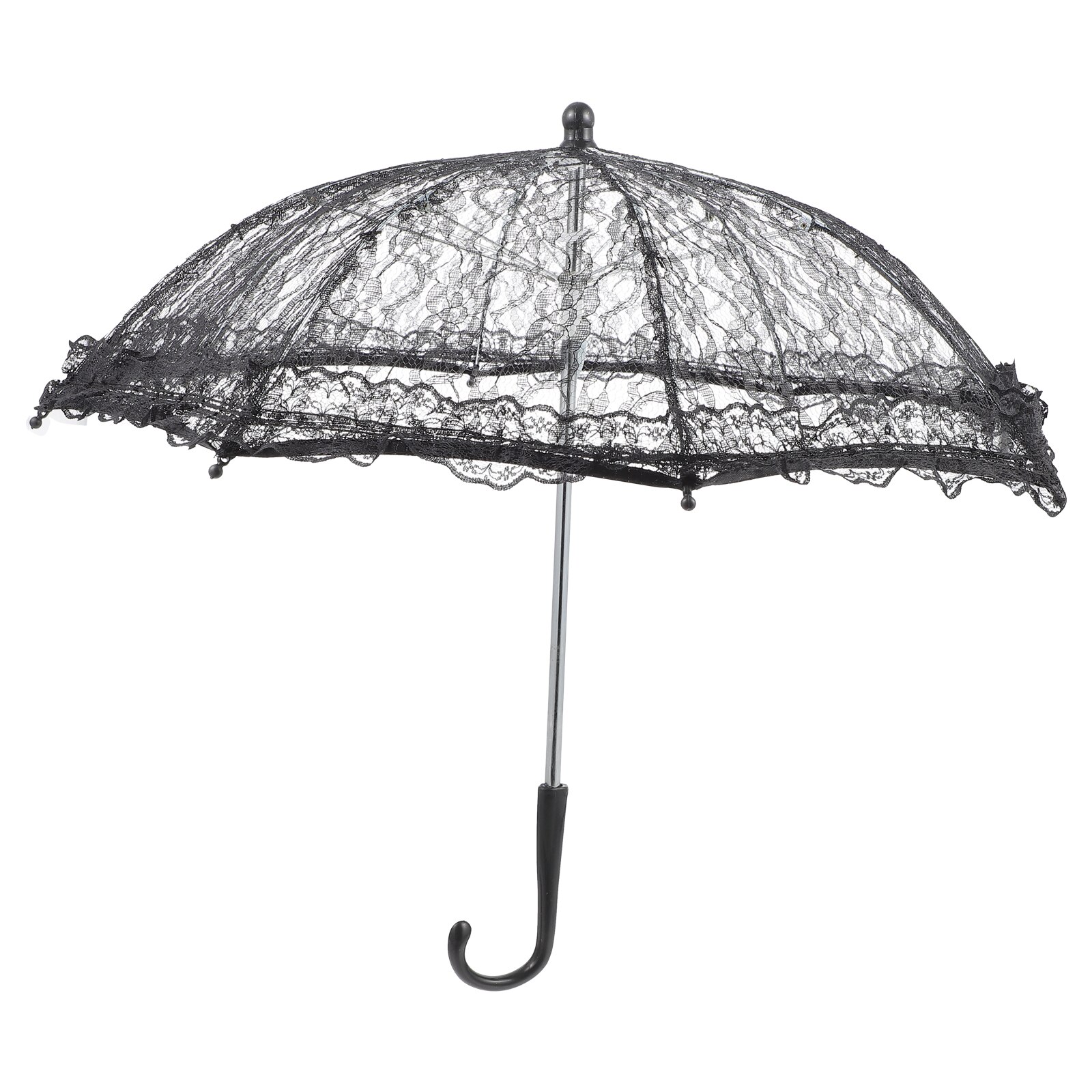 Sombrilla de encaje bordado para mujer, accesorio romántico de disfraz Vintage, 1 unidad: Black