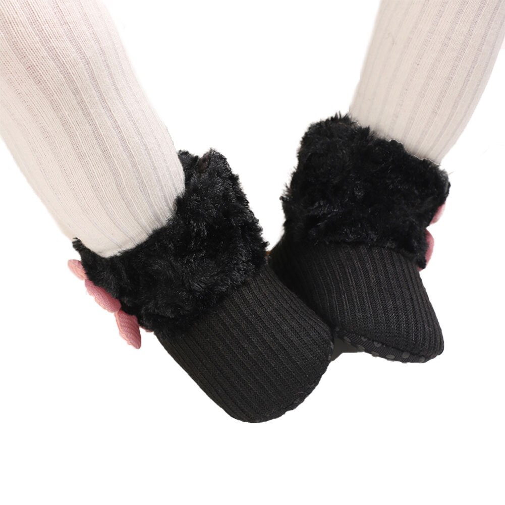 Baby Meisjes Snowboots Zachte Faux Fur Knit Bloem Booties Anti-Slip Baby Prewalkers 0-18M