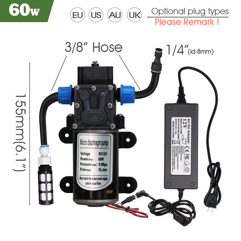 Garden DIY 8mm PE Hose Brass Nozzle Sprayer System Mist Sprinkler 45/60/80/100W Self-Priming Pump Automatic Atomized Irrigation: Brown