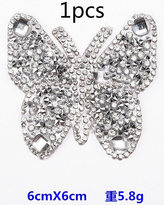 2pcs Iron On Butterfly Rhinestone Patches Thermo Stickers On Clothes Colorful Butterfly Patches can be used in T-shirt: a-1pcs