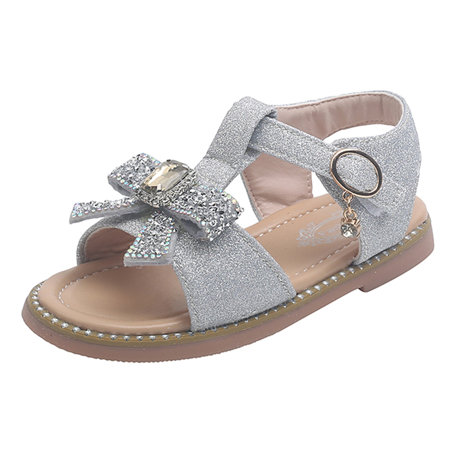 1~7 Years Kids Girls Shoes Bling Sandals Summer Beach Sandal Bowknot Children Crystal Princess Shoes Silver Baby Toddlers Sandal