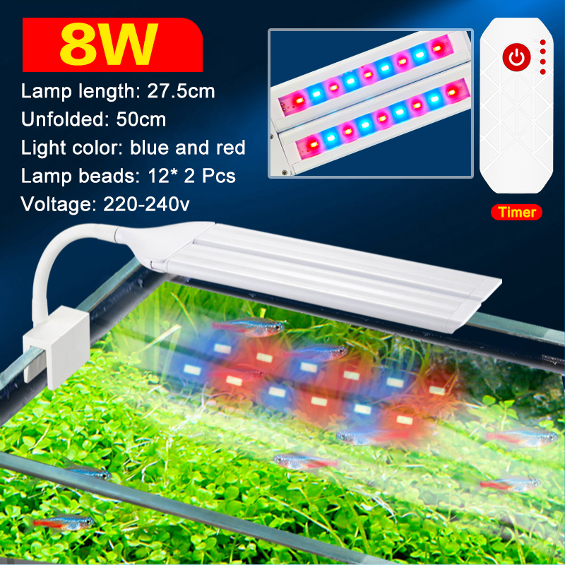 Super Bright Clip Lamp LED Aquarium Light for Aquatic Plant Grow Fish Tank Full Spectrum Timing Lamp 220-240V 30~70CM 4W 8W 13W: PURPLE