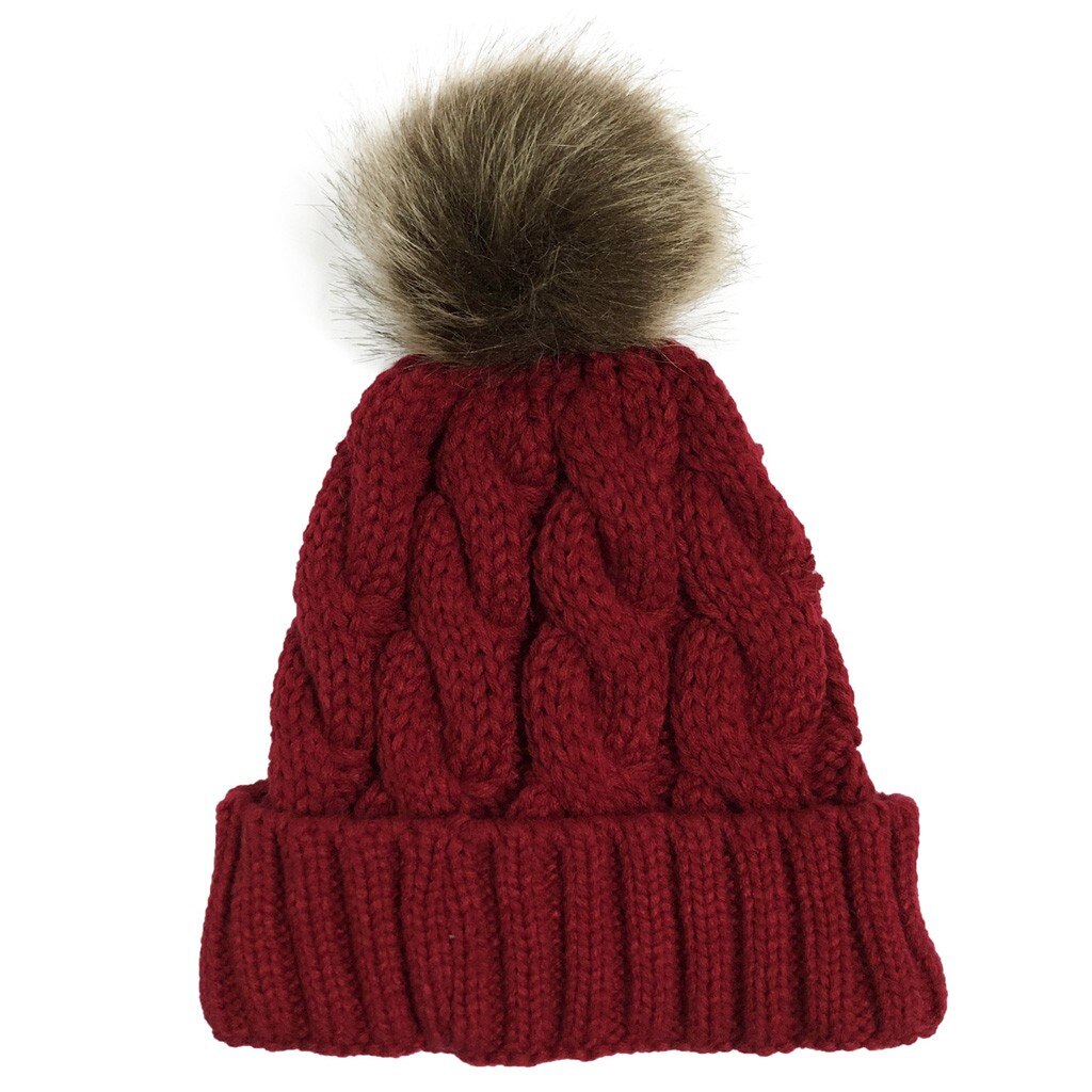 Tilfeldig ensfarget søm strikket ull med kulevarmende snu lokk kvinner uformell fast søm utendørs plysj ballhatter: Rød