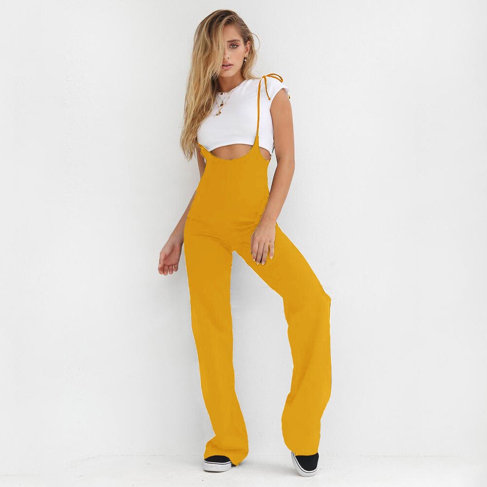Casual Strappy High Waisted Pants Straight Sling Long Trousers Preppy Style Women Streetwear Black Yellow Blue Red Femme Pant
