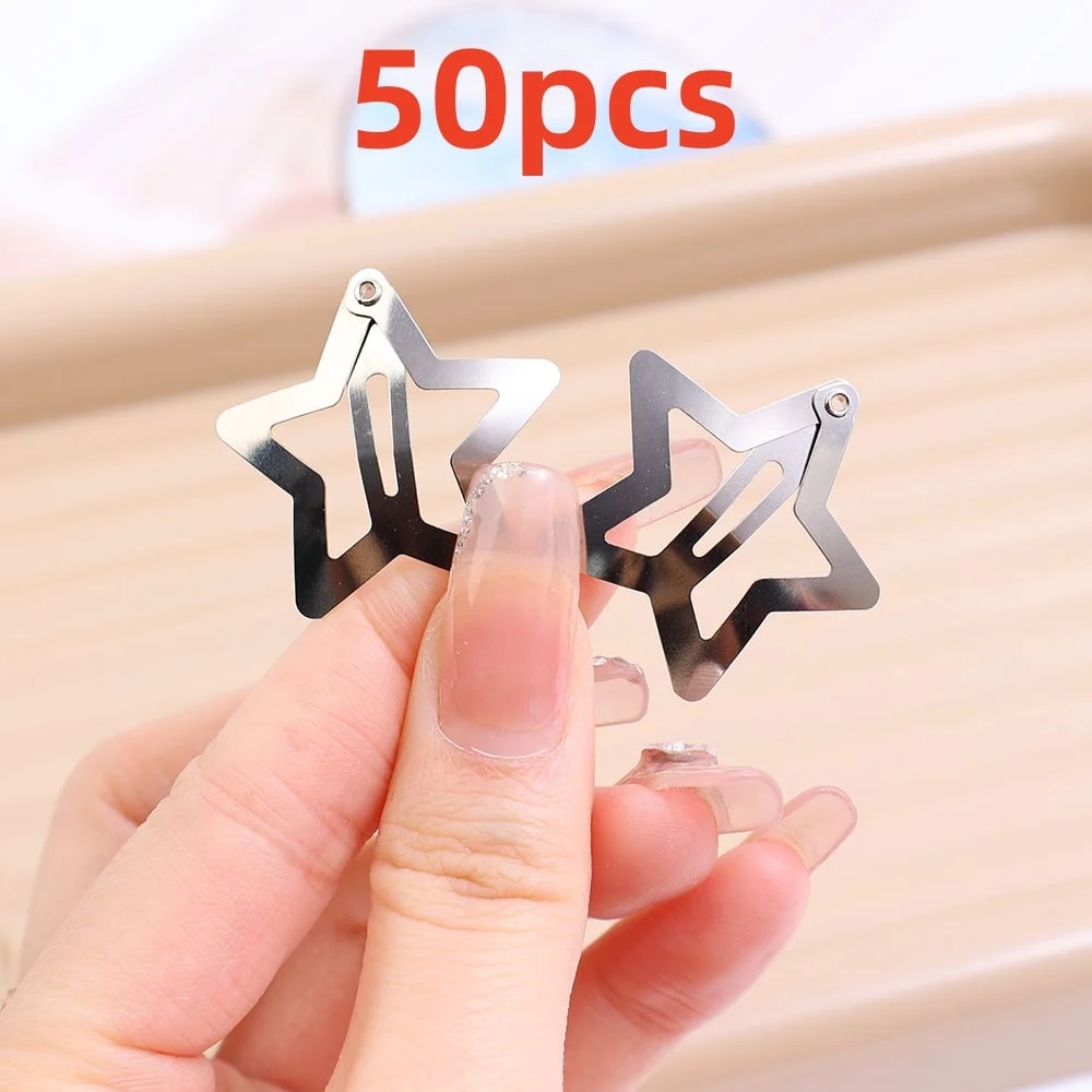 10/25/50/100/200 Uds Y2K pinzas para el cabello de estrella plateada para niñas Clip de Metal horquillas pasadores agarre para el cabello joya accesorios para el cabello: Negro