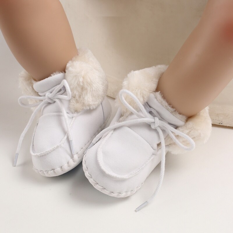 Patpat Winter Baby/Peuter Effen Pluis Lace-Up Strik Katoen Prewalker Schoenen Voor Baby Unisex Sneeuw laarzen