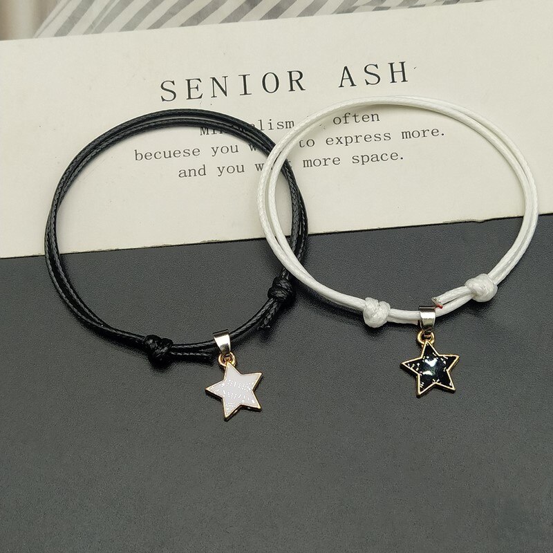 2 teile/verlieren Glück Seil Armbinde Schwarz Weiß Sterne Paar Armbinde Für Freund Hochzeit Party Hand Schmuck: B