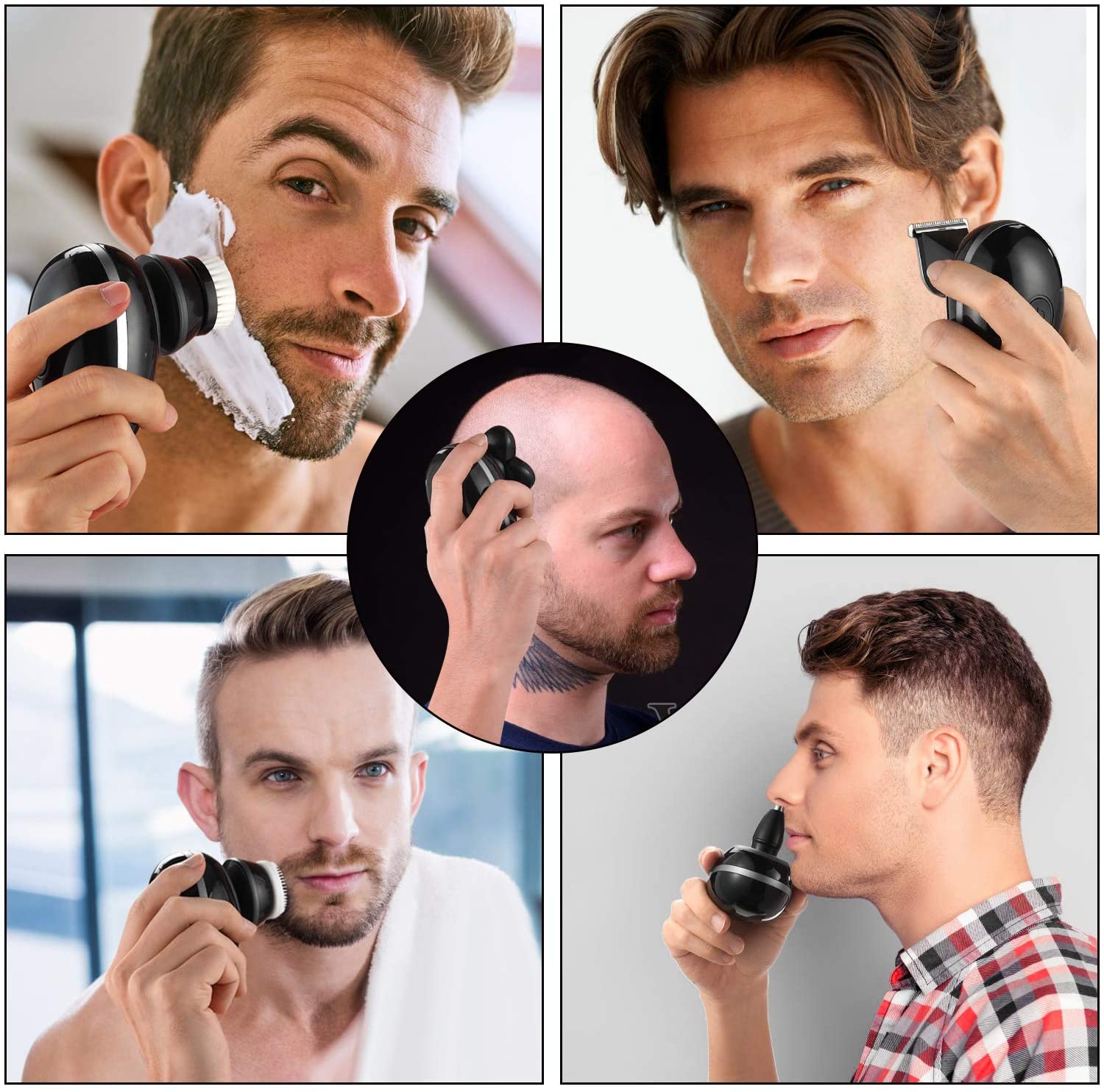 Rasoir électrique pour hommes, rasoir pour tête chauve, LED affichage, tondeuse du nez, tondeuse à barbe poils, brosse de nettoyage du visage, Rechargeable via USB